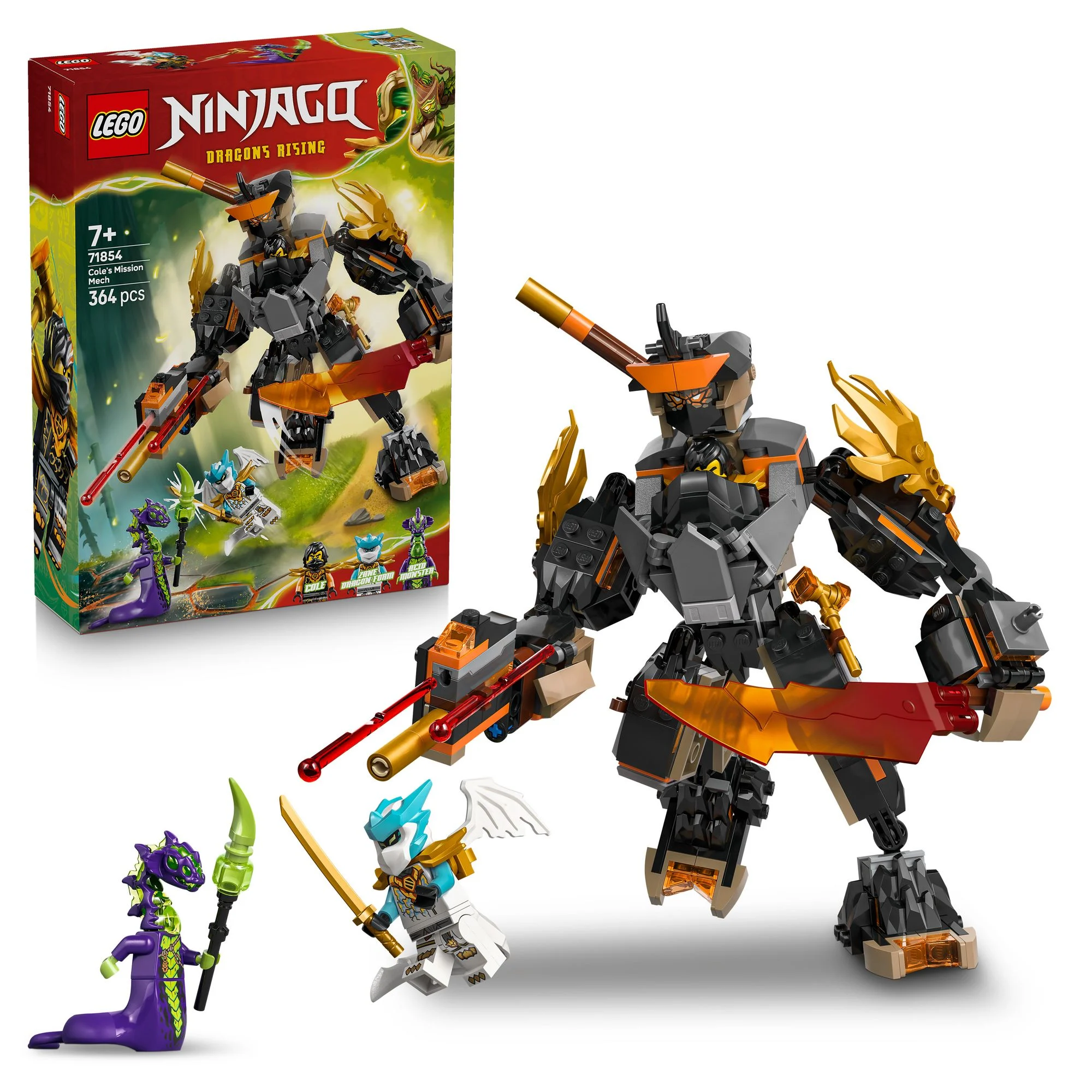 LEGO NINJAGO 71854 Coles Action-Mech und Drachen-Zane, Ninja Spielzeug