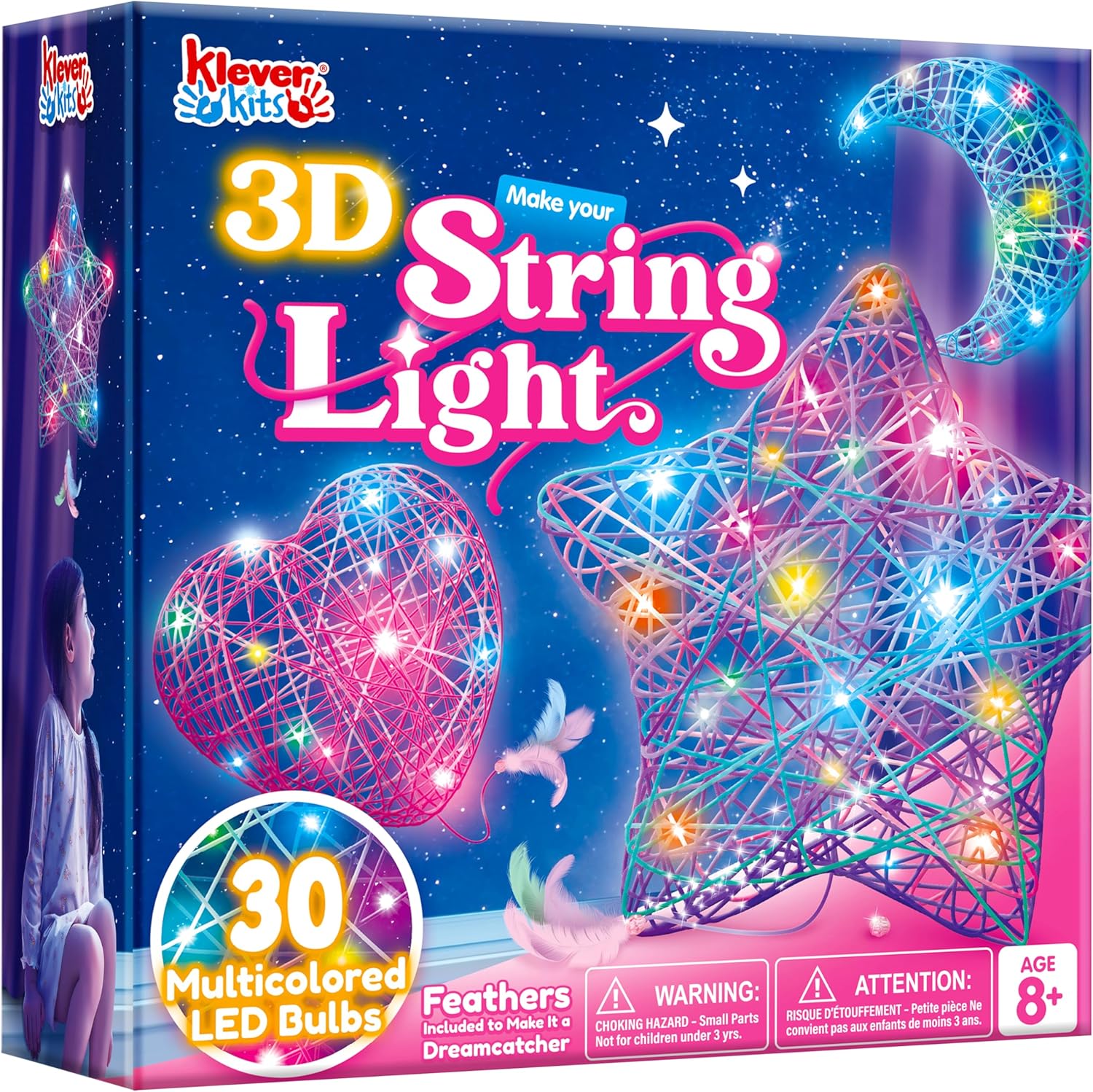 Klever Kits 3D-Fadenkunst-Set für Kinder,Kunsthandwerk für Kinder im Alter von 8,9,10,11,12 Jahren,DIY-Laternen-Bastelset für Jungen und Mädchen,mit 30 mehrfarbigen LED-Birnen,Geburtstagsgeschenke