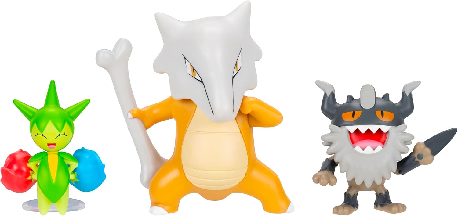 Pokémon PKW4095 - Battle Figure Set - Roselia, Mauzinger, Knogga, offizielles Figuren Set