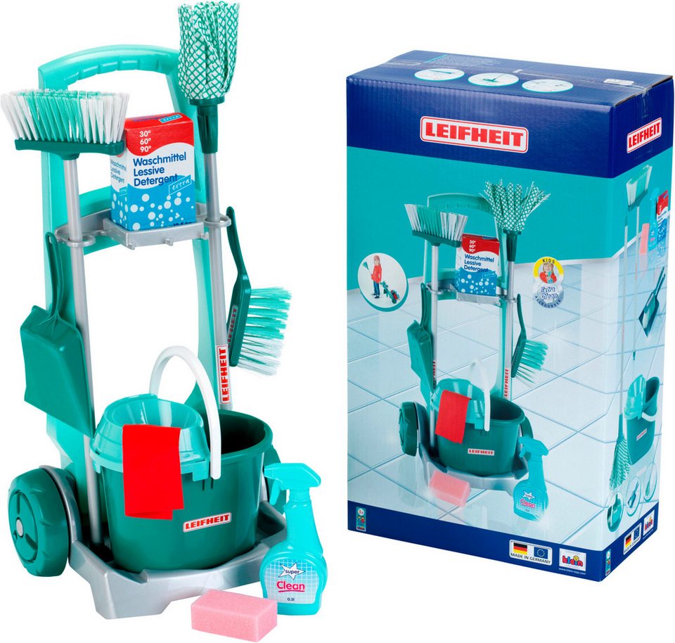 Klein Kinder-Besenwagen Leifheit Putzwagen mit Zubehör, leicht zu montieren, Made in Germany