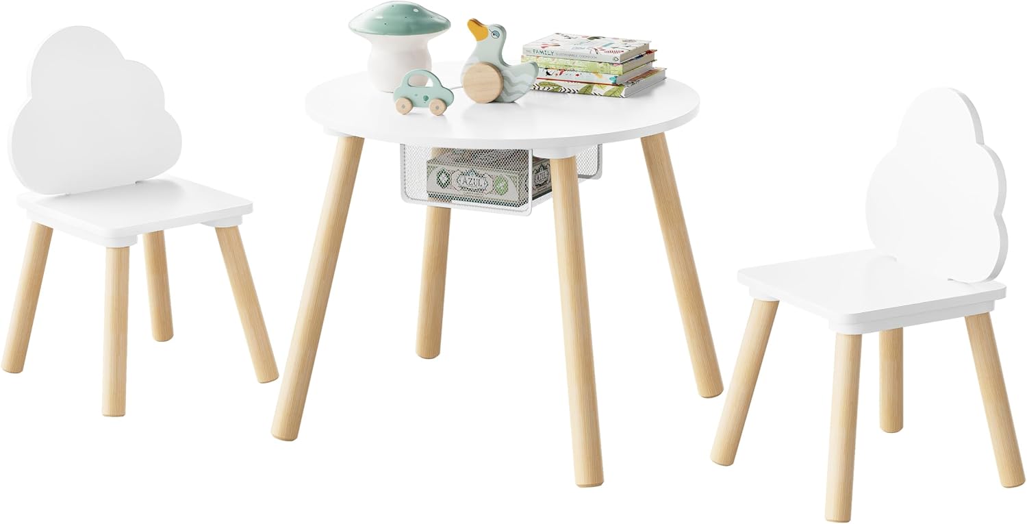 WOLTU Kindertisch mit 2 Stühlen, 3tlg. Kindersitzgruppe, Weiß