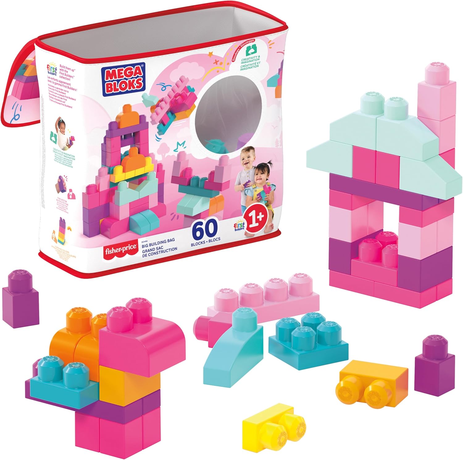 Mega Bloks First Builders Große Bausteintasche für Kleinkinder, Pink