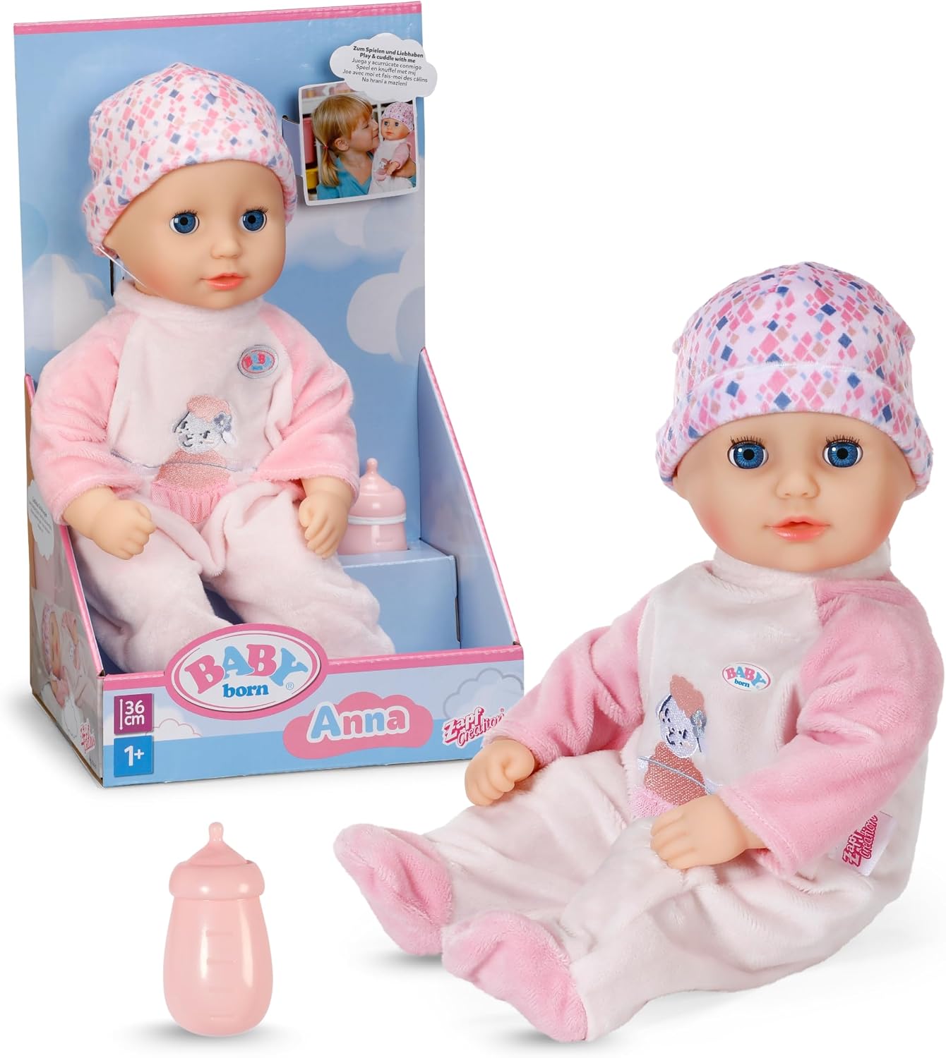 Baby Born Anna Rose 36 cm Stoffpuppe mit Schlafaugen und Fläschchen