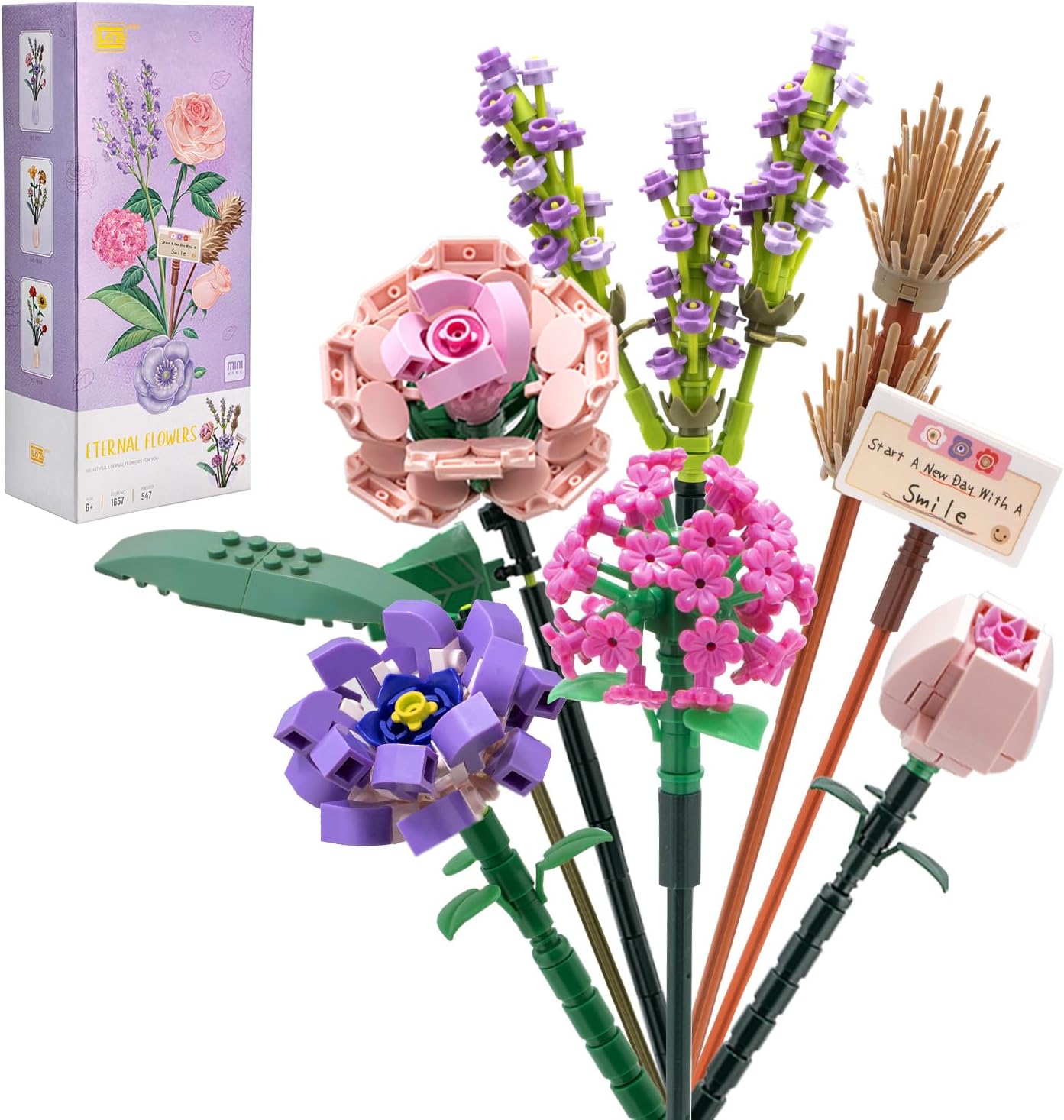 Klemmbausteine Blumenstrauß Rosen (547 Teile), DIY Künstliche Blumen Bouquet Deko für Erwachsene & Teenager, Valentinstag, Muttertag, Geburtstag, Ostern & Weihnachten