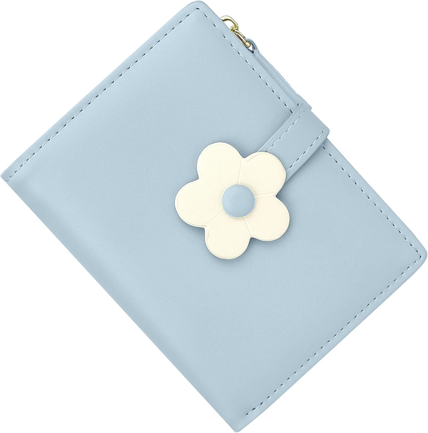 Klein Portemonnaie Damen,Bifold Leder Süß Geldbörse Mädchen Teenager (Blaue Blumen)